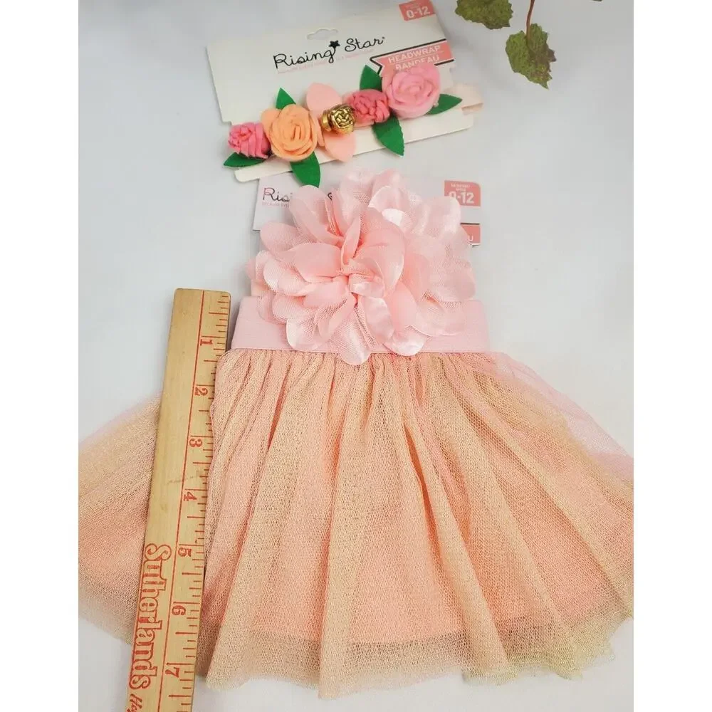 Rising Star Pink Headband Wrap Tutu Set Sz 0-12 Mth New Baby Girl Flower Newborn
